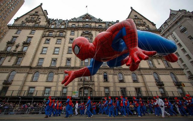 The Spiderman balloon floats down Central Park West during the 88th Macy's Thanksgiving Day Parade in New York