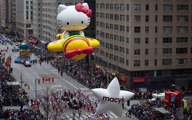 The Hello Kitty float makes its way down 6th Ave during the Macy's Thanksgiving Day Parade in New York
